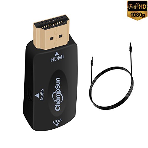 HDMI to VGA, ChampSun Tiny Portable HDMI to VGA with Audio Adapter Male to Female with 3.5mm Audio Output for PC Laptop Power-Free, Raspberry Pi Laptop ,Projector,HDTV,PS3,Xbox STB Blu-ray DVD- Black