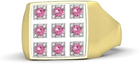 Engagement Wedding Chess Ring For Men's Round Pink Tourmaline 14K Yellow Gold Plated (14)