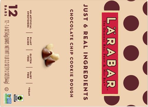LARABAR CHOCOLATE CHIP COOKIE DOUGH, FRUIT AND NUT BARS, GLUTEN FREE AND VEGAN, 19.2 OZ, 12 CT