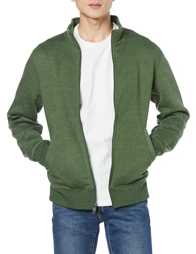 [Amazon Essentials] フリースジップアップモックネックスウェットシャツ中厚手レギュラーフィット メンズ ヘザーオリーブ S