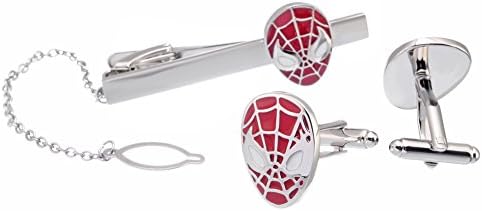 Promotioneer Men's Spider-Man Superhero Series Cufflinks Fashion Stainless Steel Tie Clip Cufflink Set