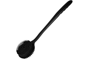 OHOO Silicone Back Scrubber for Shower Body Brush with Long Handle Double Sided Bath Exfoliating Massage Brushes Men Women (Black)
