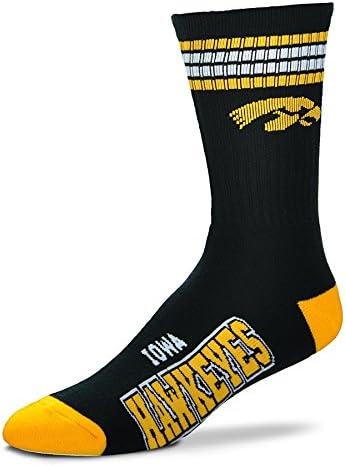 NCAA 4 Stripe Deuce Socks - Men’s Large Available in 14 Teams (fits 10-13) (Iowa Hawkeyes)