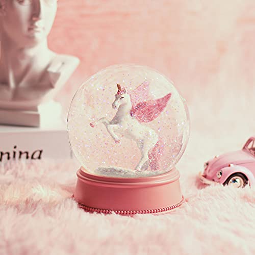 Unicorn Snow Globes for Girls, Pink Glitter Glass Snow Globes for