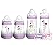 MAM Newborn Essentials "Feed & Soothe" Set (6-Piece), Easy Start Anti-Colic Baby Bottles, 0-2 Month Pacifier, Baby Shower Gifts for Baby Girl, Purple primary