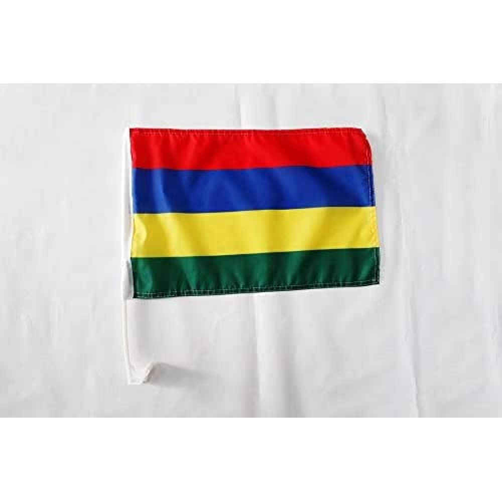 Mauritius Car Flag 18'' x 12'' - Mauritian Car flags 30 x 45cm - Banner 18x12 INCHES PLASTIC STICK - AZ FLAG