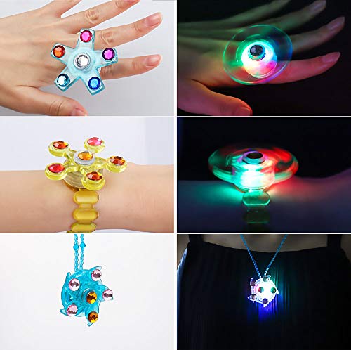 Balhvit 18 Pcs Glow in The Dark Party Supplies, Nontoxic & Safe Led Party Favors For Kids Prize(8 Spinner Rings, 6 Bracelets & 4 Necklaces with Diamond), Light Up Toys For Birthday Halloween Christmas - Thumbnail 2