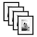 DesignOvation Gallery Wood Photo Frame Set for Customizable Wall or Desktop Display, Black 8x10 matted to 5x7, Pack of 4