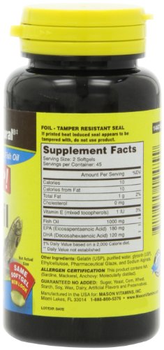 image for Mason Natural, Omega-3 Fish Oil, 1000 Mg, 90 Softgels, Dietary Supplem