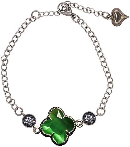 Phochery Four Leaf Clover Bracelet Crystal Charm Bangle 9 Inches Adjustable Stainless Steel Anklet Bracelet Jewelry Gift for Women Girls Sister Friend- Green