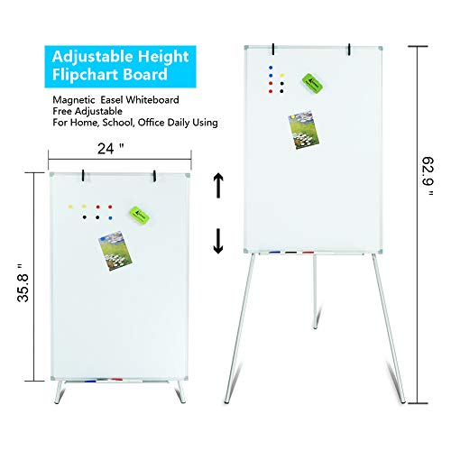 Lockways Easel Magnetic White Board, Portable Magnetic Tripod Dry Erase Flipchart 36 x 24 Inch, Silver Aluminum Frame