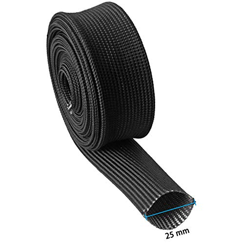 Auto Heat Sleeve Fiberglass Adjustable Heat Shield 10FT-25MM(1") Black Exhaust Heat Shield for Car Wire Loom Heat Shield Brake Line Cable Heat Shield