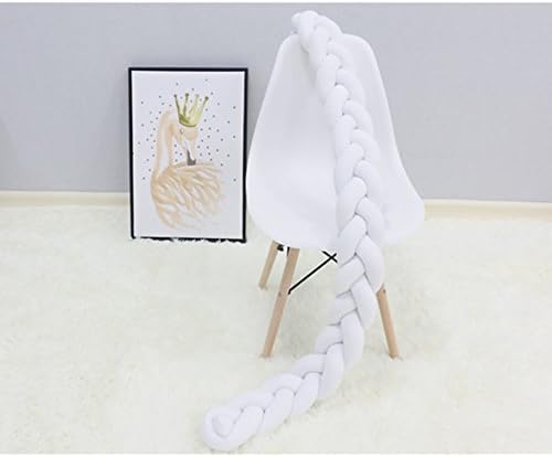 Baby Braided Crib Bumpers Long Knot Pillow Cushion,Nursery Bedding Cot Safety Fence Stroller Bumpers Room Decor (300CM, White)