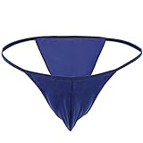 FEESHOW Men's Silky Bugle Pouch Tanga Briefs Bikini Underwear Navy Blue