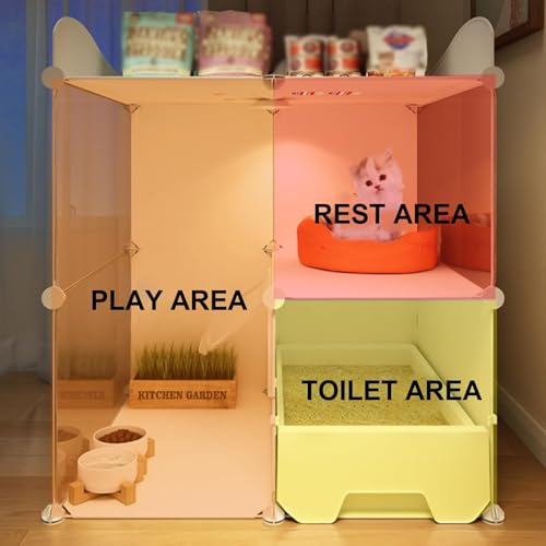 CENXI Cat Cage, Cat home, Premium Indoor Cat Cage with Litter Box, Easy Assembly HD Clear Fence And Sturdy Metal Grid, Keep Your Kitten Safe at Night