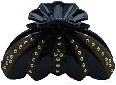 Elegant Black &amp; Striped Seashell Shaped Hair Claw Clip w/ Studs - Various Colors (Brown)