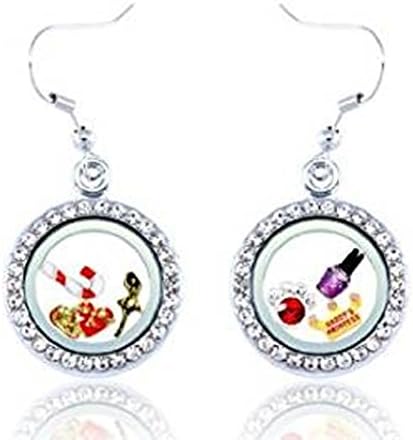 AmebaConcept 1 Pair Rhinestone Earrings Alloy Silver 6 Pcs Mixed Floating Charms for Locket Necklaces