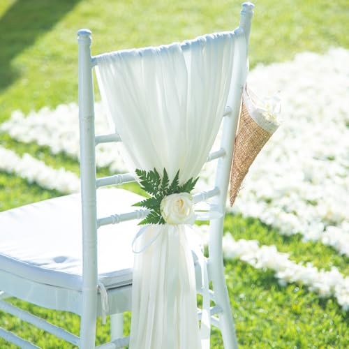 BEELUKY Arche Wall Hanging Wedding 75 x 800 cm White Net Curtain with 22 m Ribbons Draped Chiffon Fabric for Ceremony Decoration Backdrop Party Gauze Curtain
