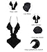 QYacmetiz Women's Sexy One Piece Swimsuit, Deep V Neck Strappy Flounce Monokini Bathing Suit(L,Black)