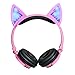 Cat Ear Headphones, DICEKOO Wireless Bluetooth Headset Flashing Glowing Cosplay Fancy LED Light USB Charger Earphone for iPhone 7/6s/iPad/Fire 7,Android Phone, Macbook (Pink)