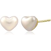 Watforsh Valentines 14k Gold Plated Heart White Pearl Small Simple Stud Hypoallergenic Bridesmaid Wedding Earrings for Women