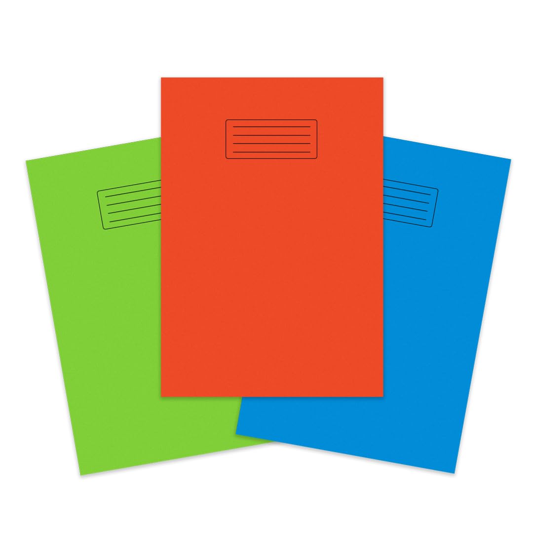 indigo® A4 60 Pages Exercise Book with Bright Laminated Cover - 8mm Lined and Margin (Pack of 3, Assorted)