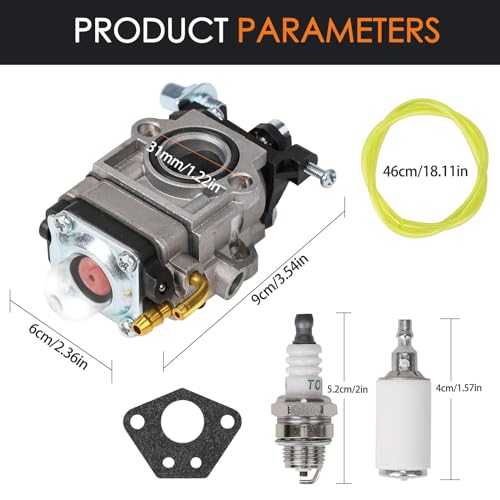 Carburetor for 52cc 49cc 43cc Brushcutter, Complete Accessory Kit Included, Fits a Wide Variety of Lawn Mowers, Brushcutters and Chain Saws