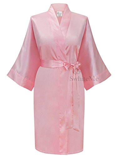 Swhiteme Women's Kimono Robe, Short, One Size (Pink)
