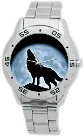 Classic Howling Wolf At full Moon Analogue Stainless Steel Men's Watch