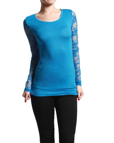 Zenana Women's Sexy Full Lace Back Long Sleeve Tee Shirts Stretch Blouse Top