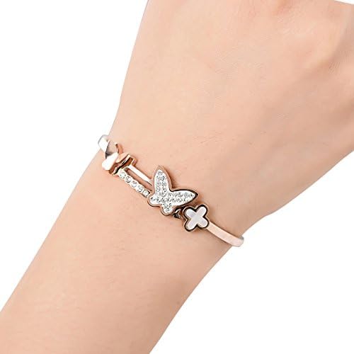 ZONMFEI Creative Butterfly Decorated Luxury Shiny 316l Stainless Steel Charm Bangle Bracelet
