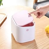 YAGGOOD Desk Bin Trash Can with Lid Pink White Mini 0.66gal Desktop view 7
