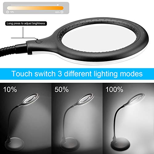 Nomiou Magnifying Glass Lamp,5X Magnifier LED Light and Flexible Neck