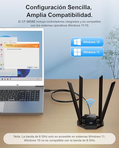 COMFAST BE6500Mbps USB WiFi Adapter for PC, USB3.0 PC WiFi Antenna, 7 Long Range Wi-Fi Receiver, 6G/5G/2.4G Tri-Band, 4*5dBi Antennas, WPA3, MU-MIMO, OFDMA, Integrated Controller, Windows 10/11