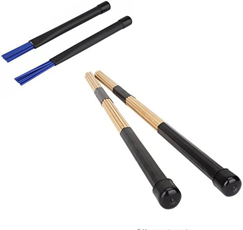 Jazz Drum Rod Brushes Sticks Made of Bamboo and Pair of Retractable Telescopic Handles Percussion Drum Brushes - Blue