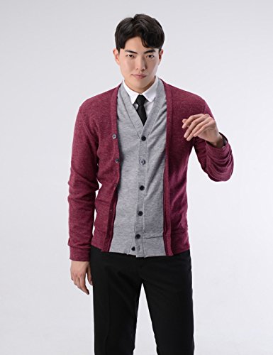NEARKIN (NKNKCD139 Slim Cut Look 2 Tone Layered Button Cardigan Sweater for Men Wine US XL(Tag Size XL) - Thumbnail 5