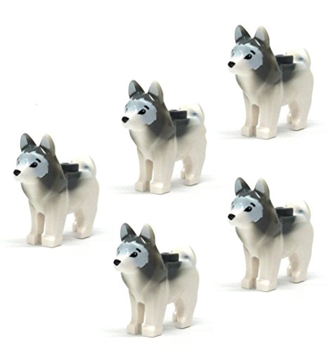 LEGO 5 pcs NEW HUSKY Arctic Siberian Small Dog Animal Pet Puppy White Grey Marbled