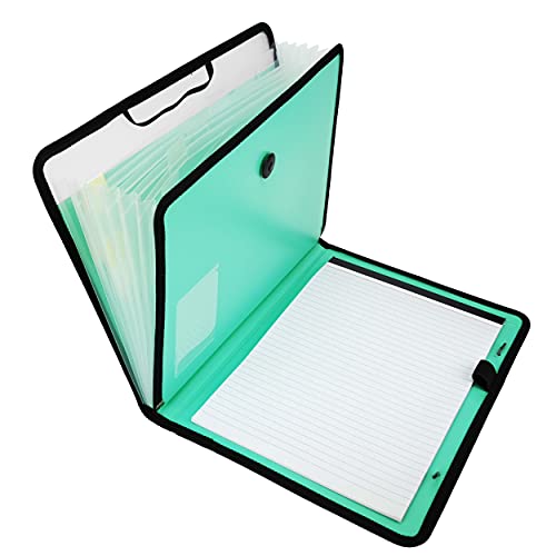 D.RECT Briefcase Notebook Set Expanding File Organiser Folder Expandable Portable File Folder Document Folders Round Elastic with Closure Button 7 Compartments A4 Peppermint