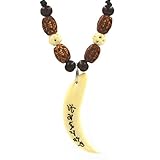 Real Teeth Tibetan Buddhist Mantra Om Mani Padme Hum Pendant Necklace, Yoga Meditation Buddhist Jewelry