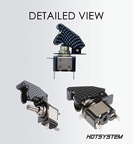 HOTSYSTEM Rocker Toggle Switch SPST ON/OFF 12V/20A Carbon Fiber Cover LED Illuminated 3Pin for Car Truck Boat Motorcycle (Pack of 5, Green)