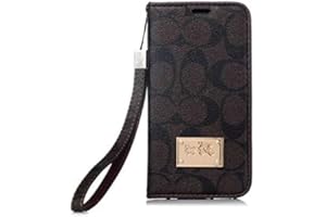 WONSLOVI Flip Case for iPhone 13 Pro Max with Card Holder, Luxury Stylish Monogram Magnetic Shockproof Leather Flip Cover Case with Wrist Lanyard for Apple iPhone 13 Pro Max 6.7 inch 2021 Release Dark Brown