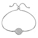 Hoops & Loops Sterling Silver Cubic Zirconia Circle Charm Adjustable Pull String Bracelet