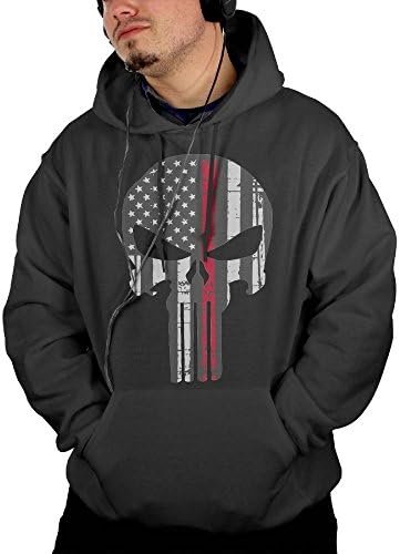 Wenglijuan Thin Red Line Punisher USA Flag Mens Hip Hop Basic Lightweight Pullover Hoodie Jacket Hooded Swearshirt