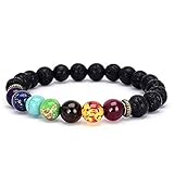 ARMRA 7 Chakras Diffuser Bracelet Lava Stone 8mm Yoga Beads Essential Oils Bracelet with Transparent Dropper