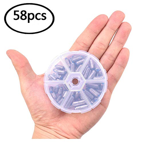 MSDADA 58pcs Fishing Sinker, Fishing Gear Removable Split Shot Fishing Sinker Weights Pro Pack 6 Sizes