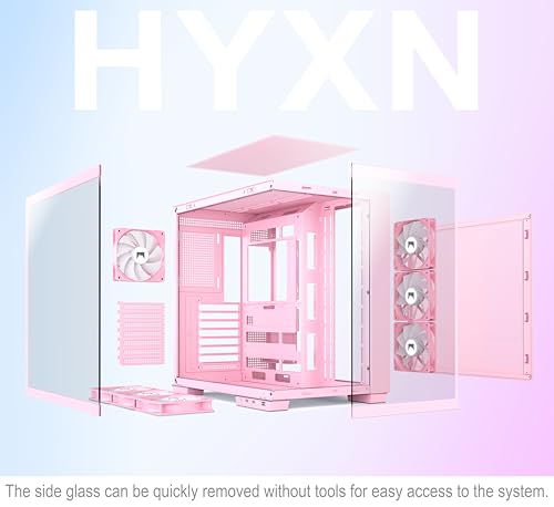 Hyxn H1 Atx Pc Case-Pre-Installed 7 Pwm Argb Fans, Dual Chamber Mid-Tower Gaming Pc Case, With Type-C, Simultaneous Installation Of 2X 360Mm Radiators, Black (Pink, H1) - View 10