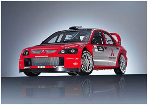 Mitsubishi Lancer WRC04 (2004) Car Art Poster Print on 10 Mil Archival Satin Paper Red/Silver Front Side Static View (11"x17")