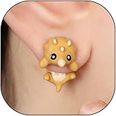 Cute Cartoon Dinosaur Bite Stud Earrings,Funny Small Animals Jacket Statement Earrings,Charming Green Halloween Personalized Earrings for Dinosaur Fans