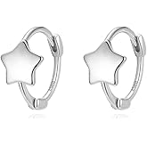 Reffeer Solid 925 Sterling Silver Star Hoop Earrings for Women Teen Girls Star Huggie Earrings Cartilage Hoops