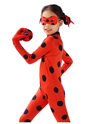 DAZCOS Child Size Cosplay Costume Black Spot Red Jumpsuit with Headwear (5-7Years)